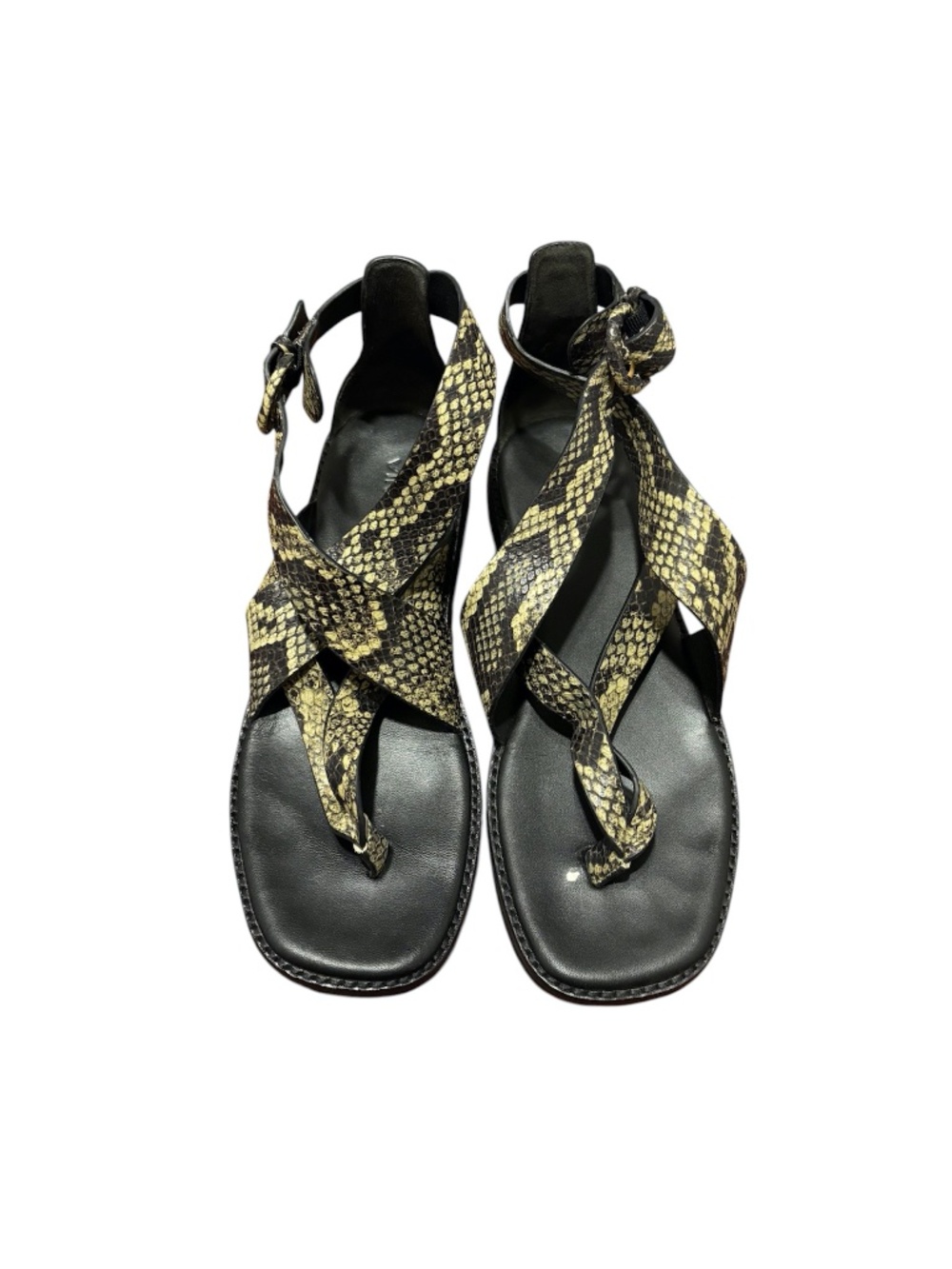 Vince Morris Snake Print Thong Cross Strap Sandals Green & Black 8.5